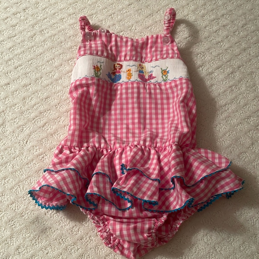 Silly Goose Hand Smocked Mermaid One Piece Bathing Suit Sz. 6